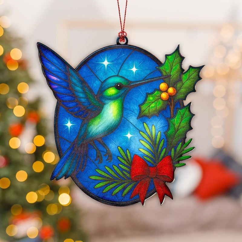 NELXI Christmas Ornaments 2025 – Hummingbird Suncatcher Window Hanging Decoration, Hummingbird Christmas Ornament for Holiday Tree, Unique Handmade Gift Idea, Beautiful Glass Style Ornament for Bird Lovers - Image 4
